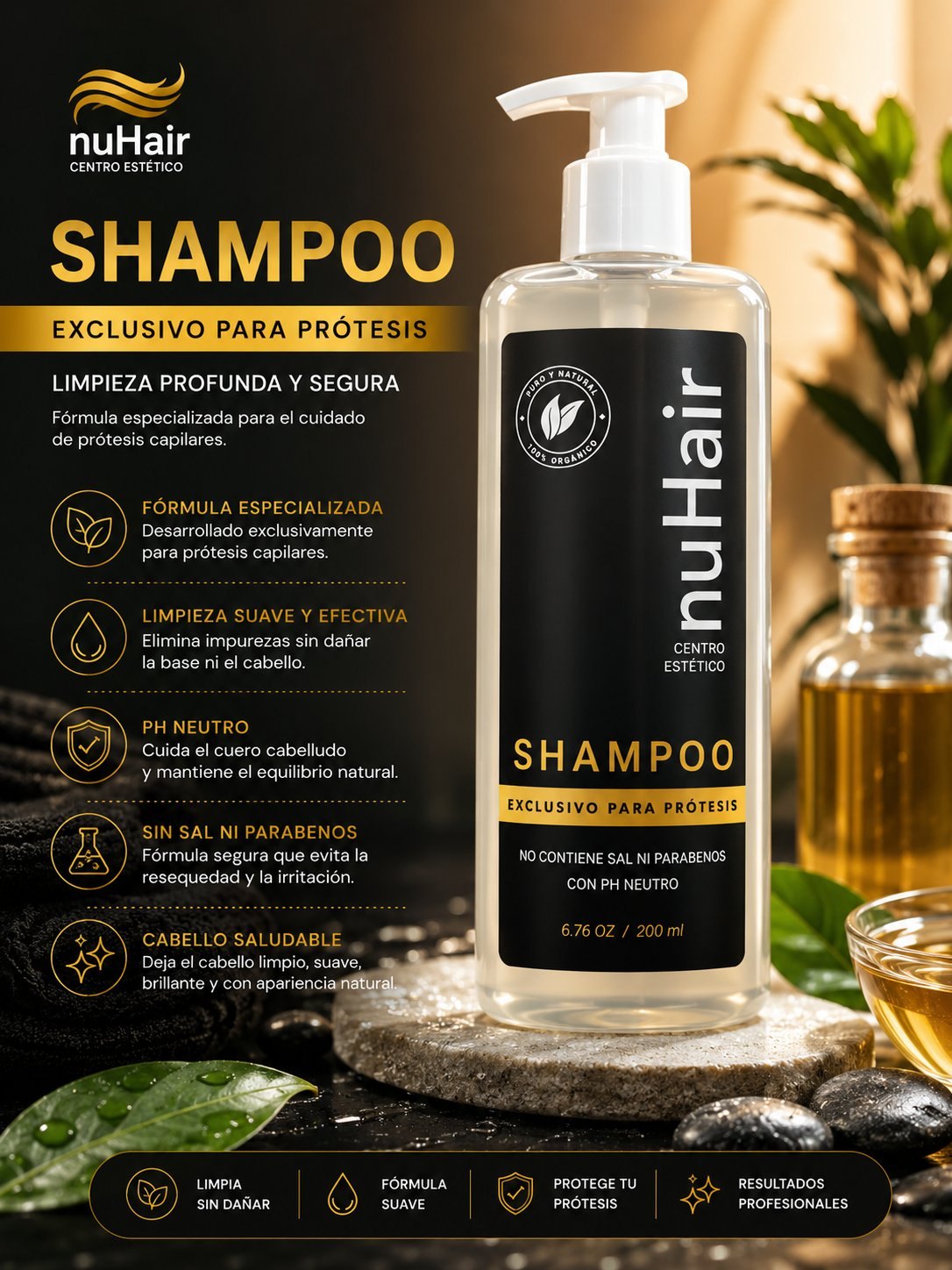Shampoo Antirresiduo Nuhair · Exclusivo para Prótesis